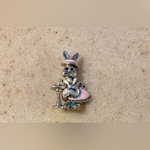 Whimsical Bunny Brooch with Pink and Blue Details